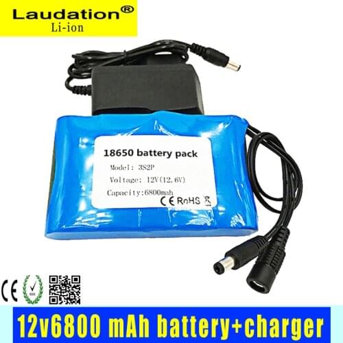 2021 New Laudation 12.6v 6.8ah Portable Super Rechargeable Lithium Ion Battery Pack Capacity DC 6800mah Battery CCTV Cam Monitor