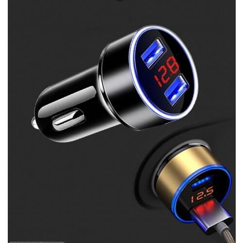 Car Charger For Cigarette Lighter Smart Phone USB Adapter Mobile Phone Charger Dual USB Digital Display Voltmeter Fast Charging