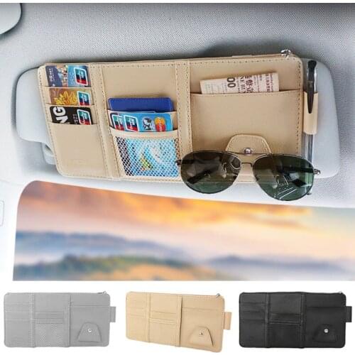 Car Sun Visor Organizer Pocket Leather Sunshade Clip Storage Bags Oil Card Cash Bag Holder