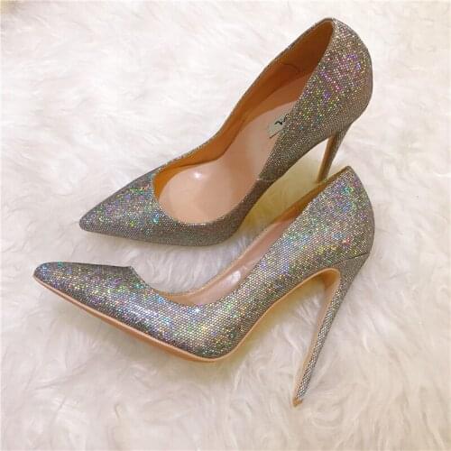 Free shipping fashion women Pumps Multi color glitter strass point toe high heels 12cm 10cm 8cm party shoes bride wedding shoes