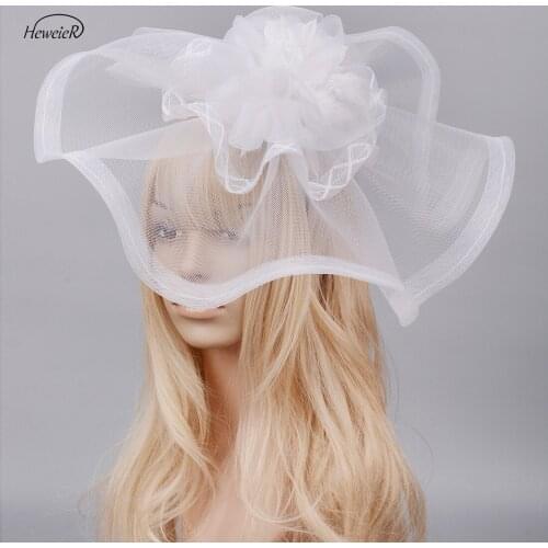 Large Fascinator Hat Handmade White Mesh Feather Hair Clip Cocktail Races Hairband Headwear Headband Hairpiece Women Lady Bridal