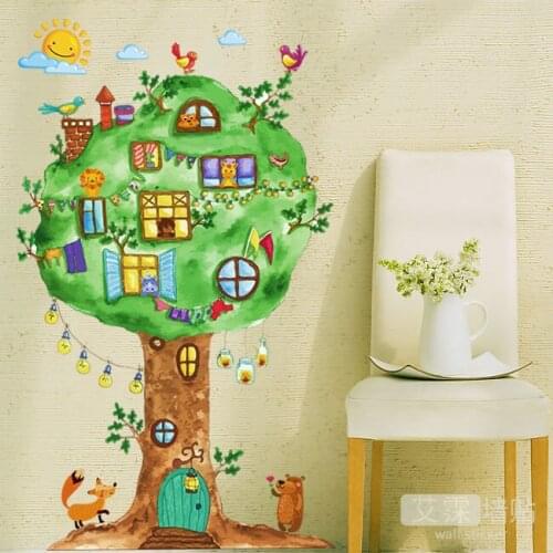 Large Kindergarten Removable Wall Stickers Tree Animal Cartoon House DIY for Children Room Bedroom Baby Sticker Gift Home Decor