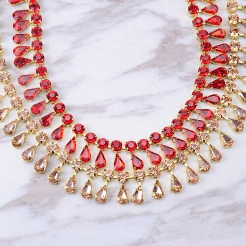 2yard Rhinestone Chain Clothing Accessories Water Drop Fringe Trim Sew On Wedding Dress Shoe Applique Crystal Necklace DIY Craft