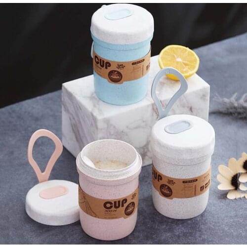 School Kids Cereal To Go Wheat Snack Bottle with Lid Leak Proof Keep Milk Gruel Breakfast Cup Corn Flake Food Container 300ml