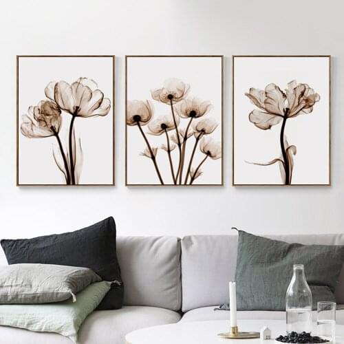 Elegant Poetry Modern 3pcs Transparent Flower A4 Canvas Painting Art Print Poster Picture Home Wall Decor Wall Decoration Simple