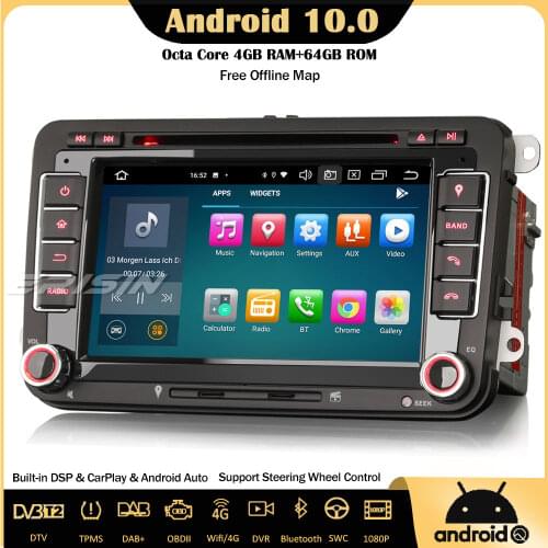 Erisin 8148 8-Core Android 10 DAB+ WiFi CarPlay DSP GPS Car Stereo For VW Golf 5/6 Passat Polo T5 Tiguan Caddy Jetta Skoda Seat