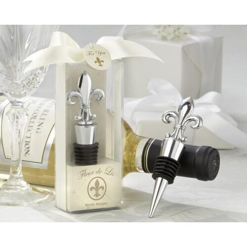 Chrome Fleur de Lis Wine Bottle Stopper 100PCS/LOT wedding favors guest gifts Free shipping