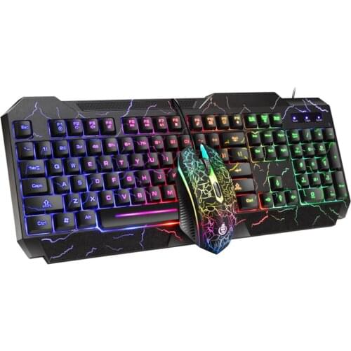 K620 Keyboard Mouse Set Gaming Crack LED Backlight 104 Keys Wired Adjustable Keyboard Mice Kit for Desktop Laptop