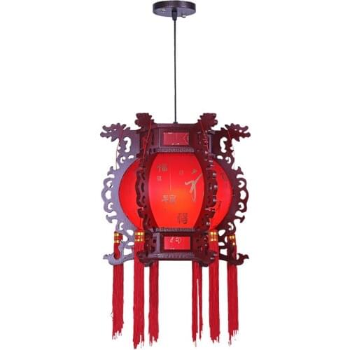 Chinese style solid wood antique pendant lamp retro hexagonal palace lamps hotel restaurant red lantern pendant light WF1018529