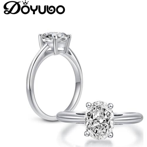 DOYUBO European Design Lady Sterling Silver Oval Sona Diamond Wedding Bands Ring Classical Silver Engagement Ring Jewelry VB430