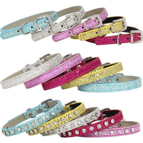 Cat Collar Kitten Accessories Puppy Collar Leather Strap Shining Rhinestone