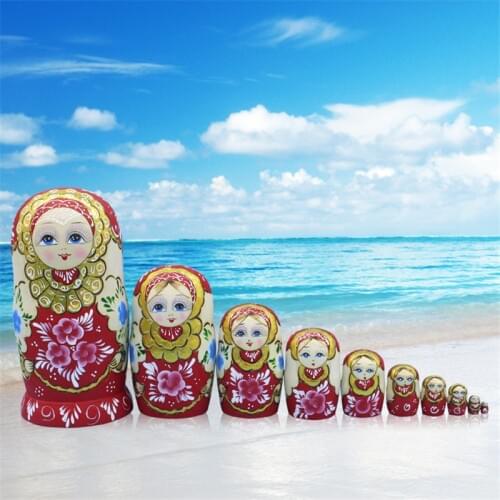 Mnotht 10 Layer Traditional Wooden Russian Dolls Hand-Painted Dry Basswood Crafts Matryoshka Doll Toys Gift L30