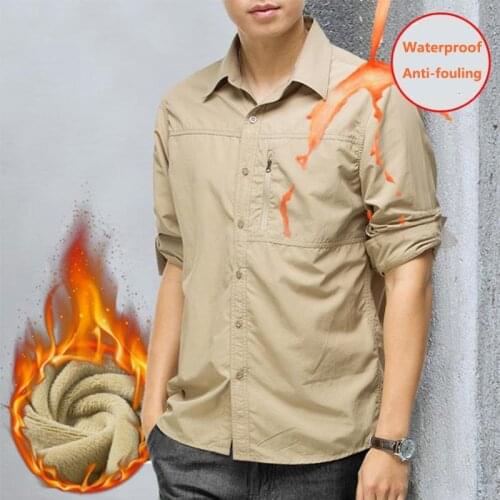 Men Outdoor Winter Fleece Shirts Waterproof Windproof Scratchproof Anti-Pilling Shirts Climbing Camping Hiking Fishing Clothing