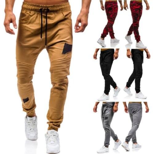 Men casual cargo pants 2020 outdoor sweatPants Folds Rag Casual Trousers Splicing Knee Folds Tether Men Trousers