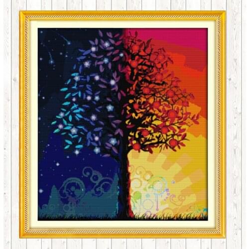 Colour Life Tree Handmade DIY Needlework Crafts 14CT 11CT Counted and Stamped Cross Stitch Kits DMC Cotton Thread Printed Canvas