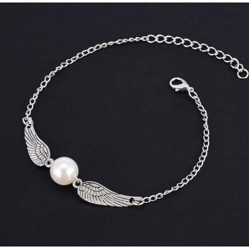 Charming Bead Feather Angel Wing Bracelet Imitation Pearl Elegant Bangle Fashion Chic Jewelry Birthday Gifts For Women
