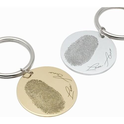 Personalized Actual Fingerprint Keychain Custom Handwriting Key Chain Thumb Print Keyring Engrave Prints Memorial Gift for Her