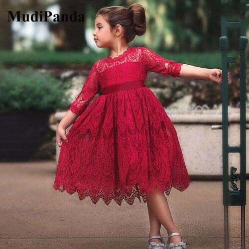 MudiPanda Girls Dresses Embroidery Princess Clothing for Kid Girl 3-7 Years Flower Lace Mesh Dress Silk Bow-Knot Cute Children