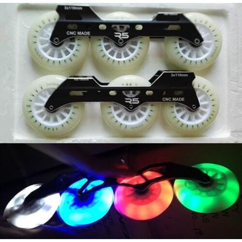 110mm LED Wheel Green Blue White Colorful Flash Shine Super Brightness Inline Speed Skates Wheel with R5 Alloy 243mm Frame Base