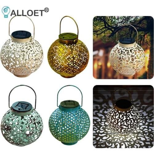 LED Solar Lantern Light Hollow Lantern Projection Light Wrought Iron Hanging Lamps Waterproof Outdoor Garden Yard Art Decoration