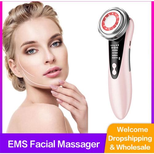 EMS Facial Massager LED light therapy Sonic Vibration Wrinkle Removal Skin Tightening Hot Cool Treatment Skin Care Beauty Device
