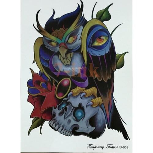 Waterproof Temporary Tattoo large demon skull owl on body art water Transfer Fake Tattoo Flash tatto for women men
