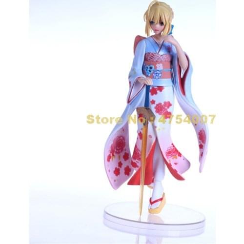 Anime fate/stay night saber japanese kimono pvc action figure collection model doll 25cm Toy