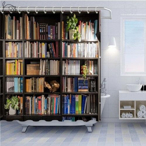 Book Room Shower Curtain Retro Library Messy Bookshelf Pattern Waterproof Multi-size Cortina De Bano Bathroom Decor with Hooks