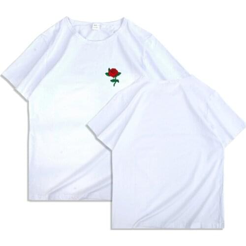 New Rose flower White T Shirt Women Summer Flower Short Sleeve Lady Tops Tshirt Ladies Womens Graphic Female Tee T-Shirt