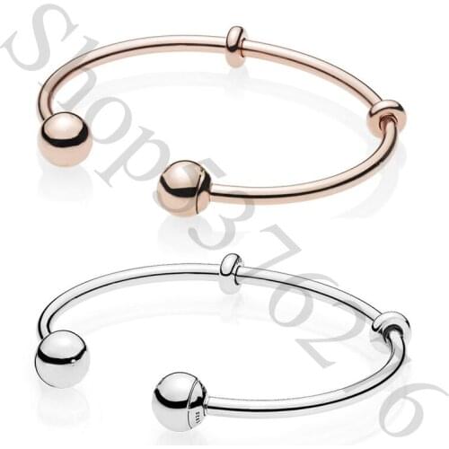 Authentic 925 Sterling Silver Moments Signature Caps Fashion Open Bangle Fit Pandora Women Bead Charm Bracelet Gift DIY Jewelry