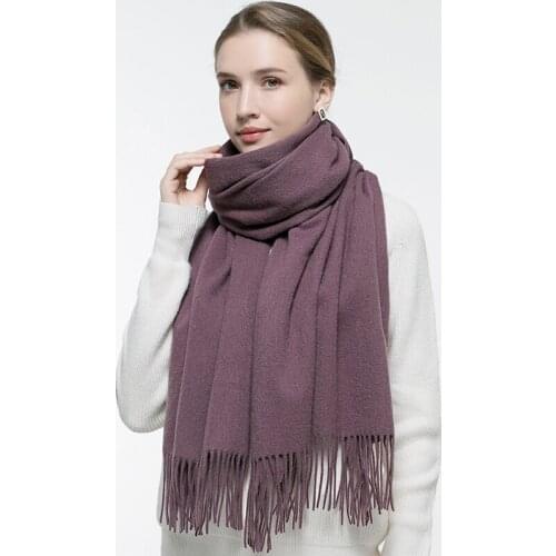 Autumn Wither 100% Pure Wool Scarf Women Thicken Warm Echarpe Wraps Ladies Cashmere Foulard Femme Solid Camel Fine Wool Scarves