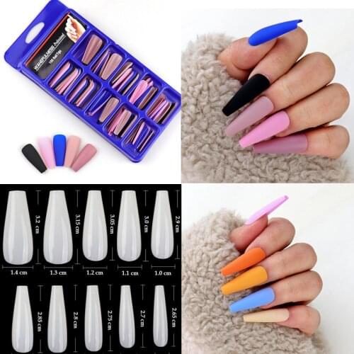 100Pcs/Box Matte Nail Coffin tips Long Coffin Nails artificial fake nail FULL COVER False Nail Ballerina Matte NAILS