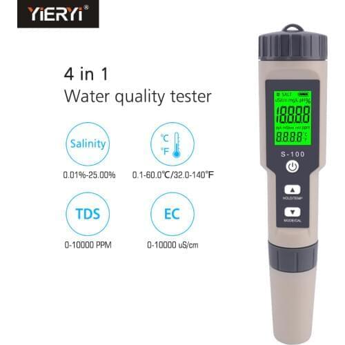4 in 1 TDS/EC/Salinity/Tem Meter Digital Water Quality Monitor Tester Salinity Tester for Pools, Drinking Water, Aquariums,Spa