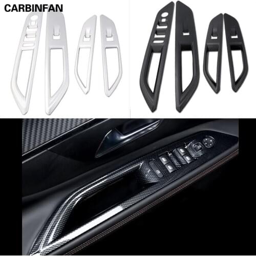 ABS Inside Door Handle Surround Window Lift Switch Panel Cover Trim 4 Pcs / Set For Peugeot 3008 3008GT 2017 2018