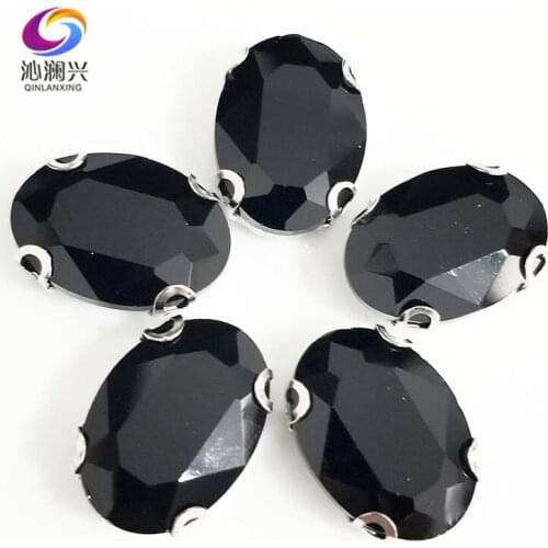 Anti hook Black oval shape High quality Glass Crystal sew on D shape claw rhinestones,Diy/Clothing accessories SWTD02