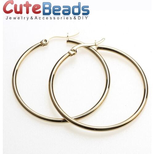 Free shipping 2 / pair, multi-size womens big circle earrings fashion stainless steel gold color / rose gold / girl jewelry