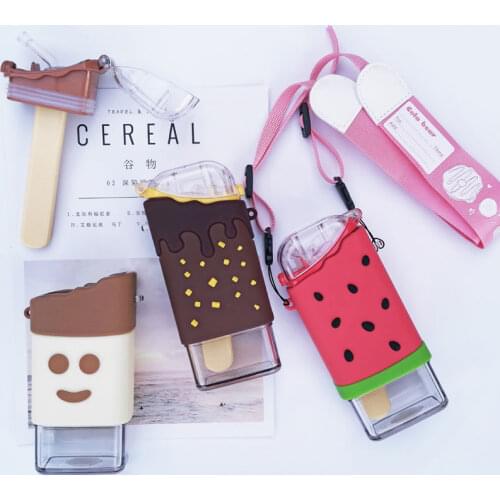 300ml Plastic Straw Cup Ice Cream Creative Water Bottle Square Watermelon Cup Leakproof Tritan Bottle BPA Free Cute Cup