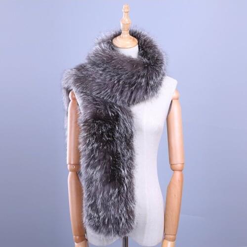 2017 Winter New Arrival Womens Mens Genuine Silver Fox Fur Hand Knitted Long Warm Fashion Scarf Scarves Wraps Mufflers