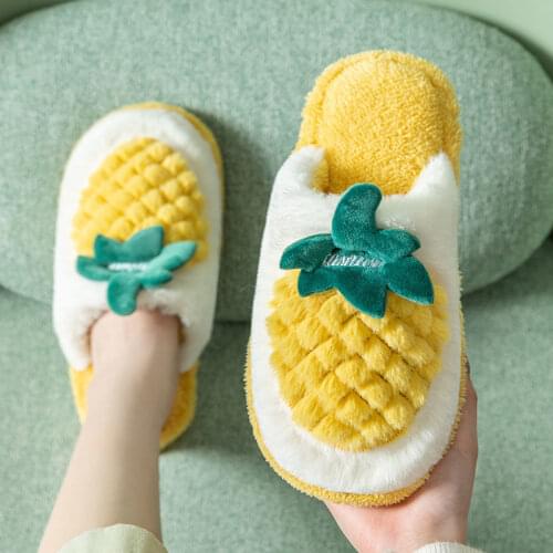 Lover Cotton Pineapple Unisex Slippers Autumn and Winter Home Women Flat Slippers Students Non-slip Warm Indoor Couple Slippers