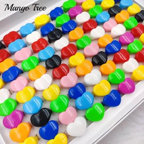 2021 Newest 50Pcs/Lot Fashion Colorful Heart Resin Acrylic Ring for Women Girls Cute Geometric Anniversary Party Ring Gift Who