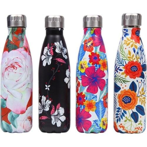 Creative Floral Flask Thermos Stainless Steel Water Bottle Leakproof Fitness Exercise Sport Portable Insulation Cup
