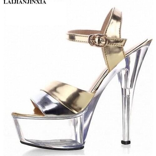 LAIJIANJINXIA NEW womens shoes fashion sexy gold/silver shoes star shoes 15cm ultra high heels crystal sandals