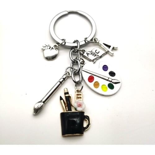 Fashion A-Z Letter Handmade Drawing Pen Keychain Teacher Student Gift Keyring New Handmade Jewelry