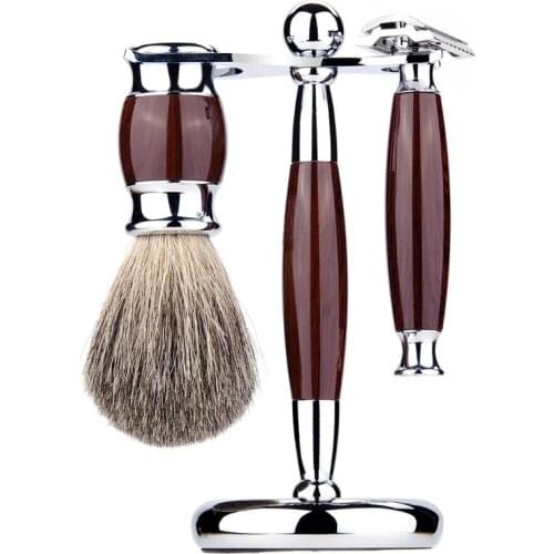 Men Manual Shaving Kit Beard Cleaning Brush Shaver Razor Stand Grooming Tool Set