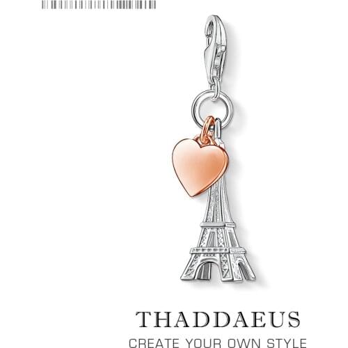 Real 925 Sterling Silver EIFFEL TOWER Charm with Heart Charms Beads fit Bracelet Necklace Pendant Women Jewelry Gift