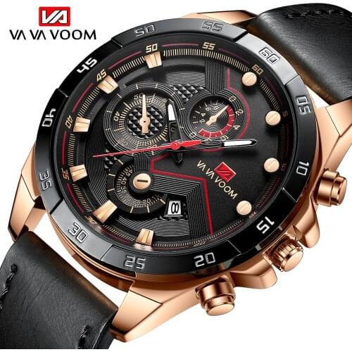 VAVA VOOM 2021 New Mens Watches Top Brand Luxury Leather Casual Quartz Watch Mens Sport Waterproof Clock Watch Relogio Masculino