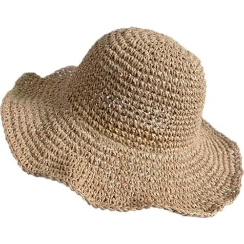 Summer Holiday Adult And Kid Girls Summer Sun Hats Women Panama Straw Beach Hats Foldable Wide Brim Floppy Bucket Hats