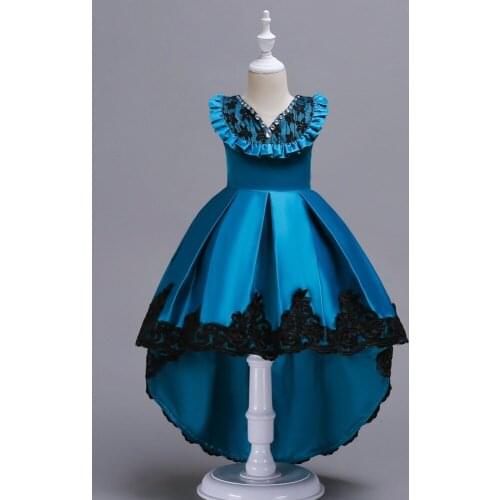3-15Years Girls Tailed Dress Boutique Kids Satin Dresses Birthday Party Wedding Dance Prom Gown Elegant Cocktail Floral Costumes