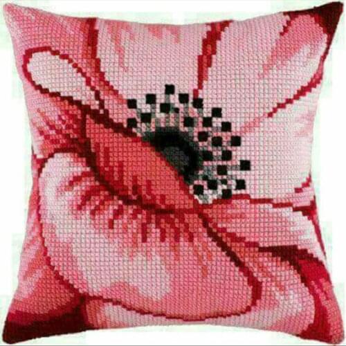 Latch Hook Pillow Red flower DIY Cross-Stitch Kit Cartoon Girl Embroidery Pattern Pillow Button Package