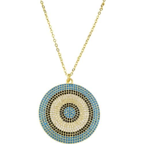 Juya Micro Pave Zircon Gold/Rose Gold Greek Evil Eye Charms Pendant Necklace For Women Lucky Blue Eyes Jewelry Supplies